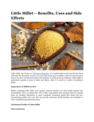 Little Millet – Benefits, Uses and Side Effects