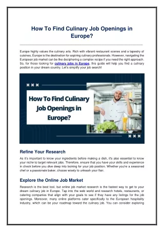 How To Find Culinary Job Openings in Europe?