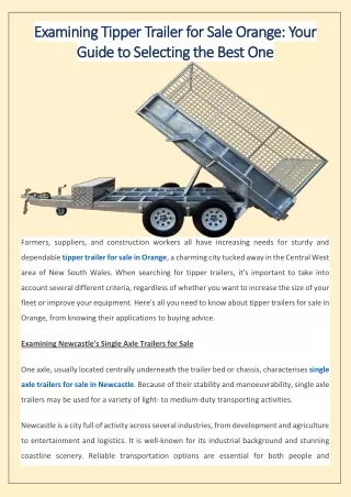 Examining Tipper Trailer for Sale Orange Your Guide to Selecting the Best One