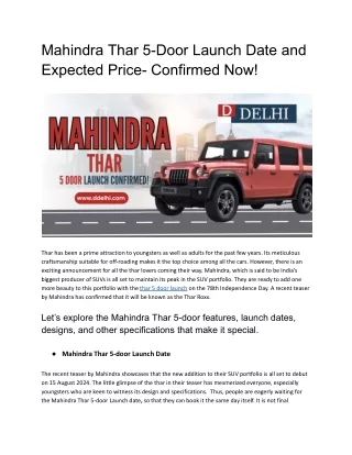 Mahindra Thar 5-Door Launch Date and Expected Price- Confirmed Now!