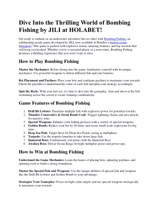 Dive Into the Thrilling World of Bombing Fishing by JILI at HOLABET!