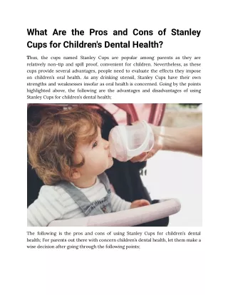 What Are the Pros and Cons of Stanley Cups for Children's Dental Health