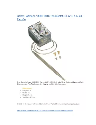 Carter Hoffmann 18600-0016 Thermostat G1, 516 X 5, 24  PartsFe