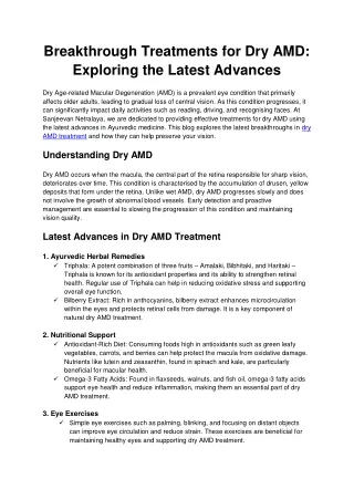 Breakthrough Treatments for Dry AMD Exploring the Latest Advances