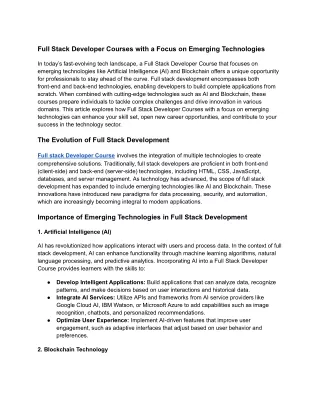 Full Stack Developer Courses with a Focus on Emerging Technologies (e