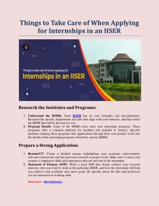 Things to Take Care of When Applying for Internships in an IISER