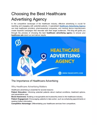 Choosing the Best Healthcare Advertising Agency