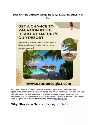 Discover the Ultimate Nature Holiday: Exploring Wildlife in Goa