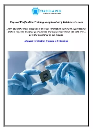 Physical Verification Training In Hyderabad | Takshila-vlsi.com