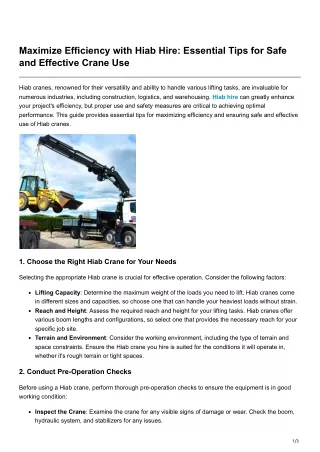 Maximize Efficiency with Hiab Hire Essential Tips for Safe and Effective Crane Use