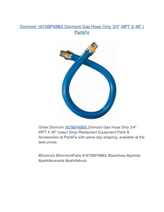 Dormont 1675BP48BX Dormont Gas Hose Only 3/4" MPT X 48" | PartsFe