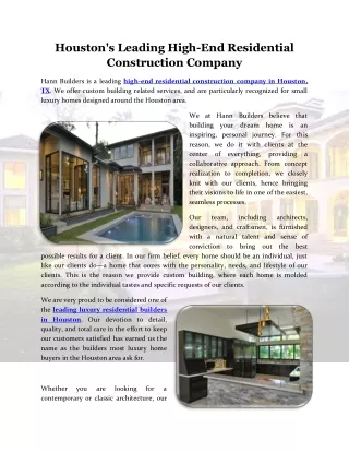 Houston's Leading High-End Residential Construction Company