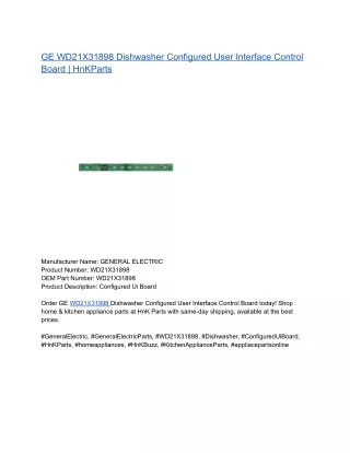GE WD21X31898 Dishwasher Configured User Interface Control Board _ HnKParts