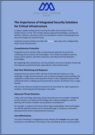 The Importance of Integrated Security Solutions for Critical Infrastructure