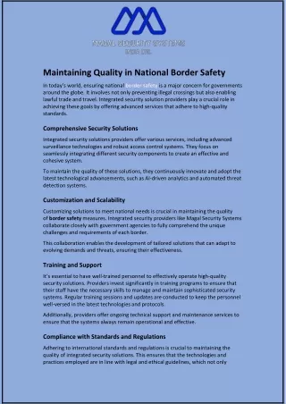 Maintaining Quality in National Border Safety