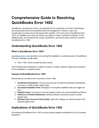 Comprehensive Guide to Resolving QuickBooks Error 1402