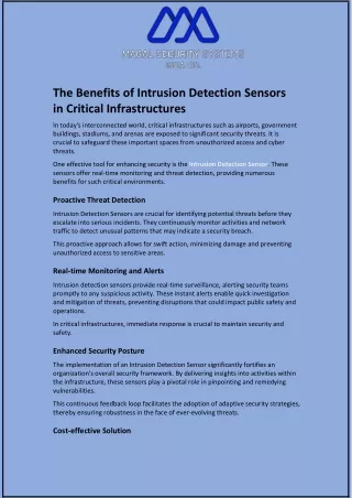 The Benefits of Intrusion Detection Sensors in Critical Infrastructures