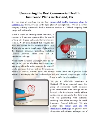 Uncovering the Best Commercial Health Insurance Plans in Oakland, CA