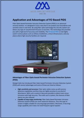 Application and Advantages of FO Based PIDS