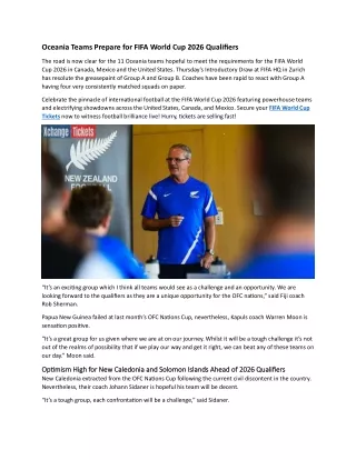 Oceania Teams Prepare for FIFA World Cup 2026 Qualifiers