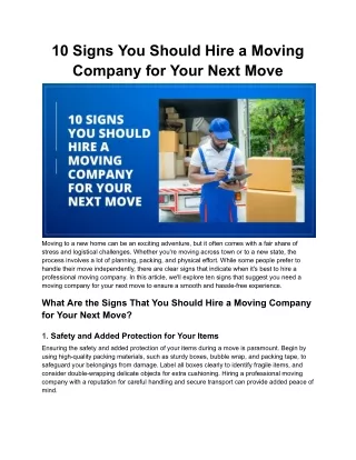 10 Signs You Should Hire a Moving Company for Your Next Move