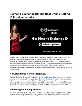 Diamond Exchange ID_ The Best Online Betting ID Provider in India