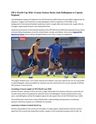 FIFA World Cup 2026 Graeme Souness Backs Jude Bellingham to Captain England