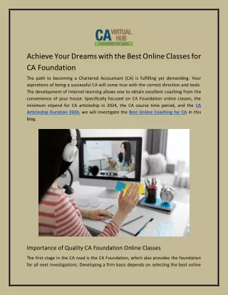 Achieve Your Dreams with the Best Online Classes for CA Foundation