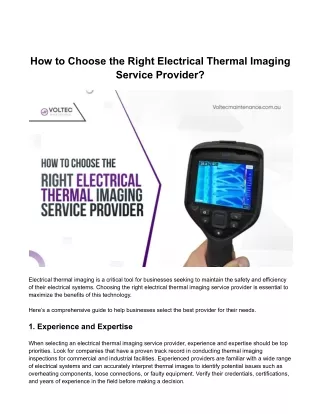 How to Choose the Right Electrical Thermal Imaging Service Provider?