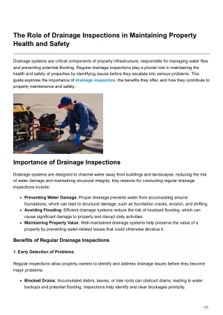 The Role of Drainage Inspections in Maintaining Property Health and Safety