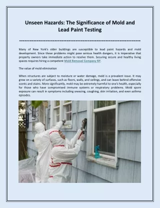 Unseen Hazards: The Significance of Mold and Lead Paint Testing