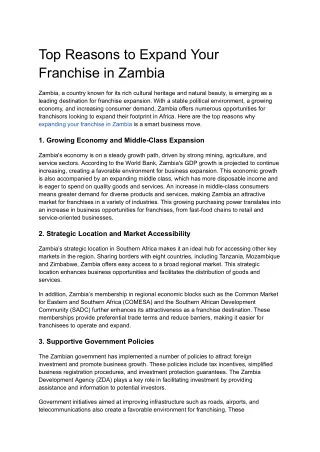 Top Reasons to Expand Your Franchise in Zambia