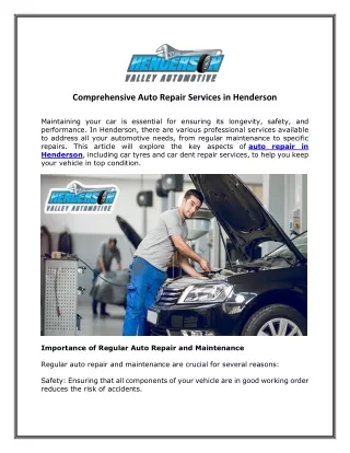 Comprehensive Auto Repair Services in Henderson