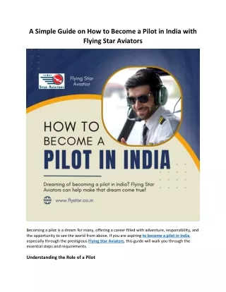 A Simple Guide on How to Become a Pilot in India with Flying Star Aviators