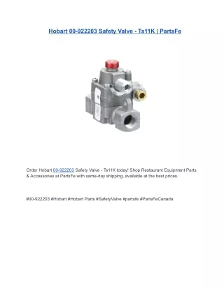 Hobart 00-922203 Safety Valve - Ts11K | PartsFe