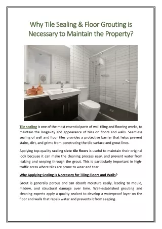 Why Tile Sealing Floor Grouting is Necessary to Maintain the Property