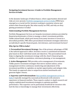 Navigating Investment Success: A Guide to Portfolio Management Services in India