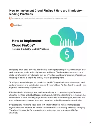 How to Implement Cloud FinOps? Here are 8 Industry-leading Practices