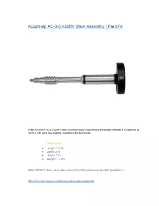 Accutemp AC-3-DV25RV Stem Assembly  PartsFe