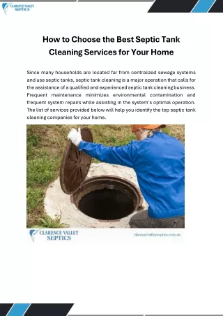 How to Choose the Best Septic Tank Cleaning Services for Your Home