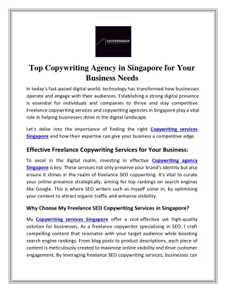 Top Copywriting Agency in Singapore for Your Business Needs