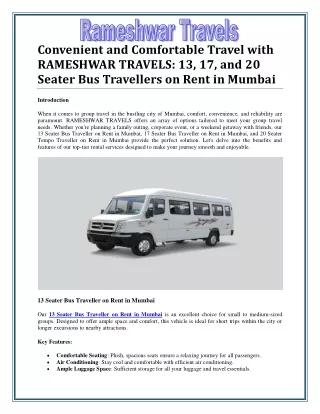 Reliable Bus Traveller on Rent in Mumbai with RAMESHWAR TRAVELS