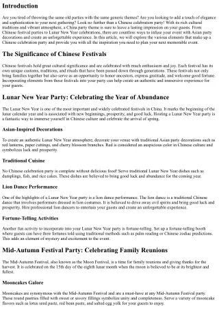 Explore the Rich Cultural Traditions of China at Your Next Party