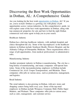 Discovering the Best Work Opportunities in Dothan