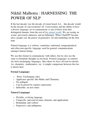 Nikhil Malhotra : HARNESSING THE POWER OF NLP