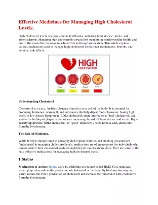 Effective Medicines for Managing High Cholesterol Levels