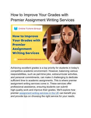 How to Improve Your Grades with Premier Assignment Writing Services
