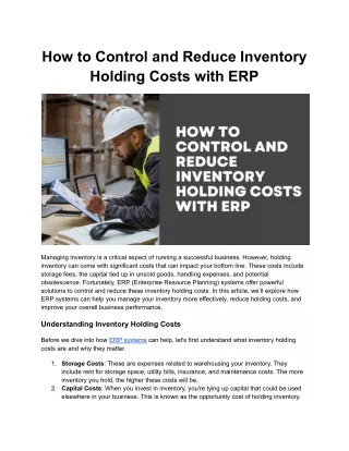 How to Control and Reduce Inventory Holding Costs with ERP