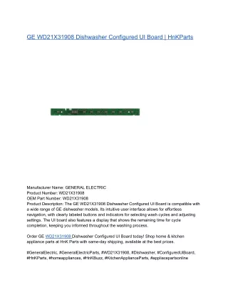 GE WD21X31908 Dishwasher Configured UI Board _ HnKParts