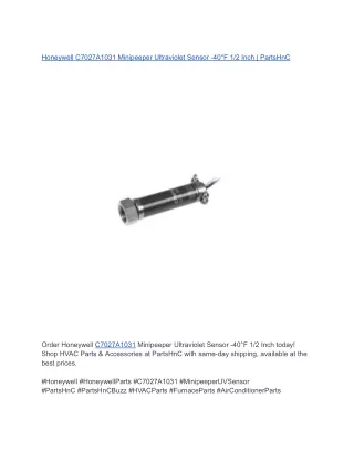 Honeywell C7027A1031 Minipeeper Ultraviolet Sensor -40°F 1_2 Inch _ PartsHnC